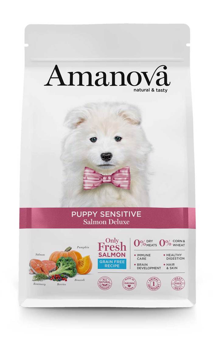 Amanova Puppy Sensitive Salmon Deluxe Grain Free Xira Trofi xoris Sitira ga Koutabia me Solomo 2kg